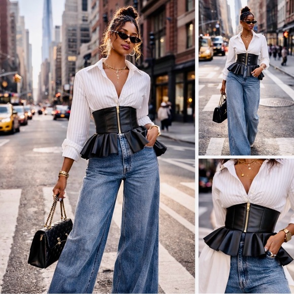 Faux Leather Peplum Corset Belt | Stretch Waist Cincher | Statement Fashion Belt - Picture 7 of 7